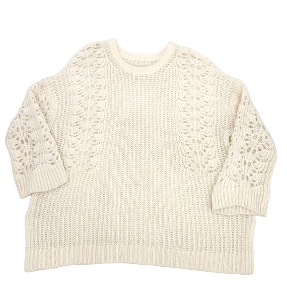 Anthropologie Pilcro Sweater Devenne Pointelle Knit Pullover Size Large Ivory
